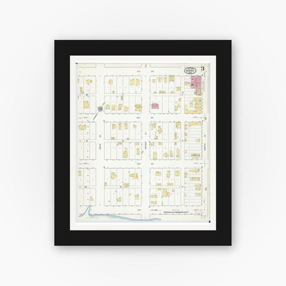 Old map wall art mockup — black gallery frame with white mat — Sanborn Fire Insurance Map from Morris, Stevens County, Minnesota (1915), Sheet #0003