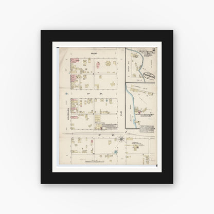 Old map wall art mockup — black gallery frame with white mat — Sanborn Fire Insurance Map from Perrysburg, Wood County, Ohio (1884), Sheet #0002