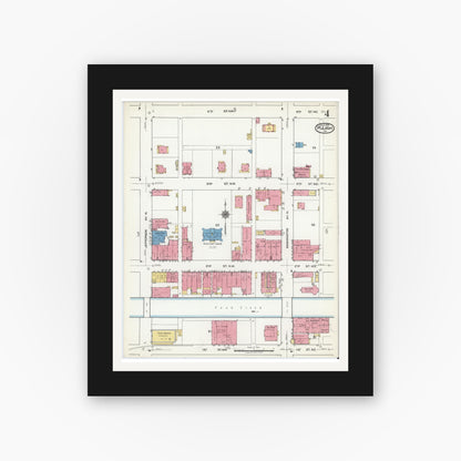 Old map wall art mockup — black gallery frame with white mat — Sanborn Fire Insurance Map from Pulaski, Pulaski County, Virginia (1920), Sheet #0004