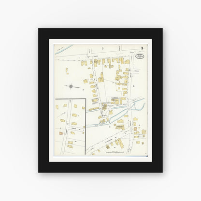 Old map wall art mockup — black gallery frame with white mat — Sanborn Fire Insurance Map from Corinth, Saratoga County, New York (1912), Sheet #0003