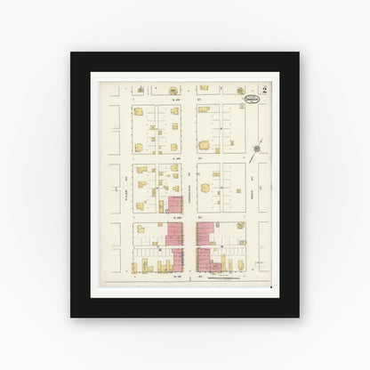 Old map wall art mockup — black gallery frame with white mat — Sanborn Fire Insurance Map from Dawson, Navarro County, Texas (1921), Sheet #0002