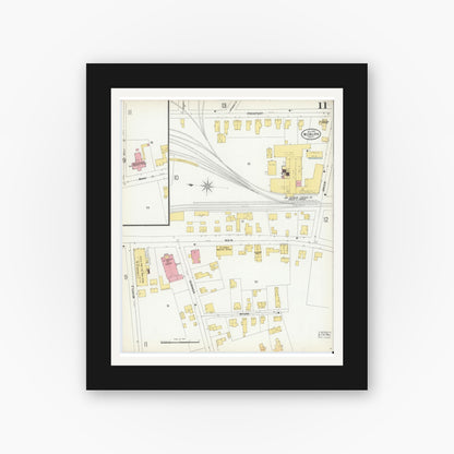 Old map wall art mockup — black gallery frame with white mat — Sanborn Fire Insurance Map from Woburn, Middlesex County, Massachusetts (1899), Sheet #0011