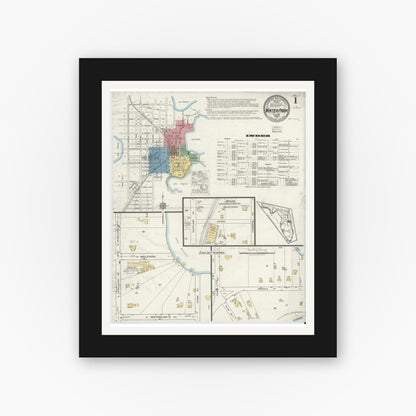 Old map wall art mockup — black gallery frame with white mat — Sanborn Fire Insurance Map from Winter Park, Orange County, Florida (1919) - Complete Map Set