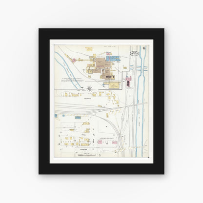 Old map wall art mockup — black gallery frame with white mat — Sanborn Fire Insurance Map from La Salle, La Salle County, Illinois (1906), Sheet #0006