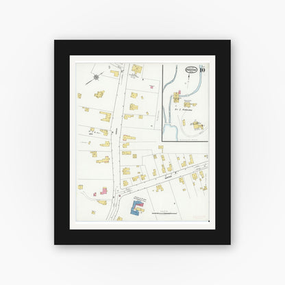 Old map wall art mockup — black gallery frame with white mat — Sanborn Fire Insurance Map from Hingham, Plymouth County, Massachusetts (1921), Sheet #0010