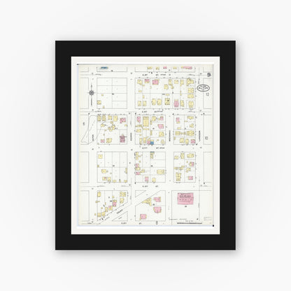 Old map wall art mockup — black gallery frame with white mat — Sanborn Fire Insurance Map from Alton, Madison County, Illinois (1909), Sheet #0009
