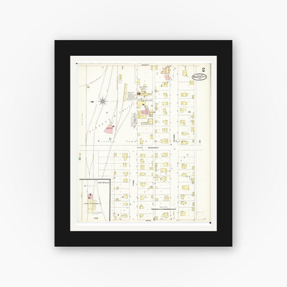 Old map wall art mockup — black gallery frame with white mat — Sanborn Fire Insurance Map from Webster City, Hamilton County, Iowa (1907), Sheet #0002