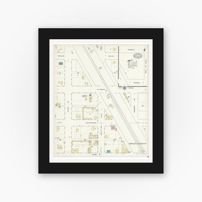 Old map wall art mockup — black gallery frame with white mat — Sanborn Fire Insurance Map from Midland, Midland County, Texas (1914), Sheet #0004