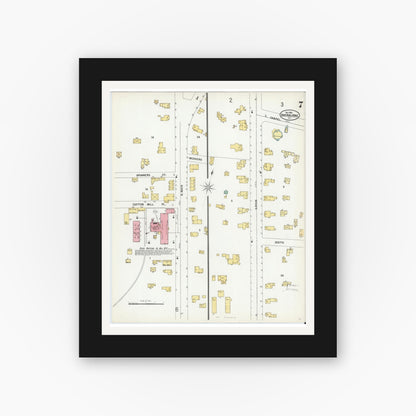Old map wall art mockup — black gallery frame with white mat — Sanborn Fire Insurance Map from Sherburne, Chenango County, New York (1900), Sheet #0007