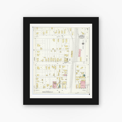Old map wall art mockup — black gallery frame with white mat — Sanborn Fire Insurance Map from Antigo, Langlade County, Wisconsin (1909), Sheet #0007