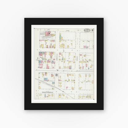 Old map wall art mockup — black gallery frame with white mat — Sanborn Fire Insurance Map from Shakopee, Scott County, Minnesota (1895), Sheet #0002