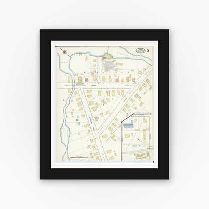 Old map wall art mockup — black gallery frame with white mat — Sanborn Fire Insurance Map from Columbus, Columbia and Dodge County, Wisconsin (1915), Sheet #0005