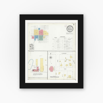 Old map wall art mockup — black gallery frame with white mat — Sanborn Fire Insurance Map from Wills Point, Van Zandt County, Texas (1906) - Complete Map Set