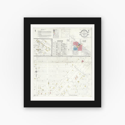 Old map wall art mockup — black gallery frame with white mat — Sanborn Fire Insurance Map from Littlefield, Lamb County, Texas (1932), Sheet #0001