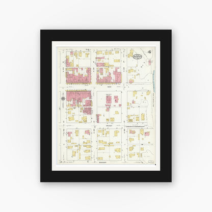Old map wall art mockup — black gallery frame with white mat — Sanborn Fire Insurance Map from Rockport, Spencer County, Indiana (1917), Sheet #0006