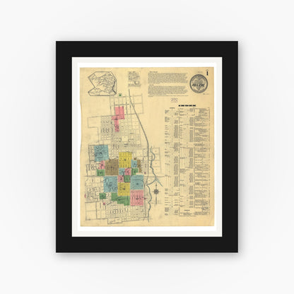 Old map wall art mockup — black gallery frame with white mat — Sanborn Fire Insurance Map from Abilene, Taylor County, Texas (1915), Sheet #0001