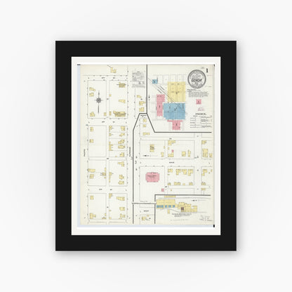 Old map wall art mockup — black gallery frame with white mat — Sanborn Fire Insurance Map from Genoa, Ottawa County, Ohio (1910) - Complete Map Set