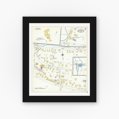 Old map wall art mockup — black gallery frame with white mat — Sanborn Fire Insurance Map from North Easton, Bristol County, Massachusetts (1911), Sheet #0004