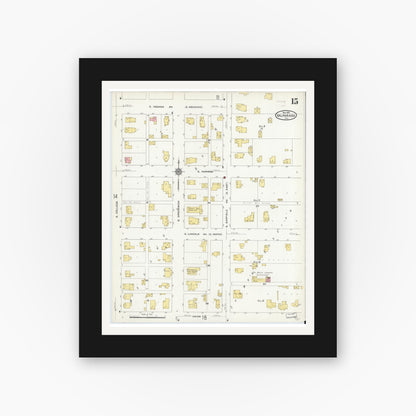 Old map wall art mockup — black gallery frame with white mat — Sanborn Fire Insurance Map from Valparaiso, Porter County, Indiana (1910), Sheet #0015