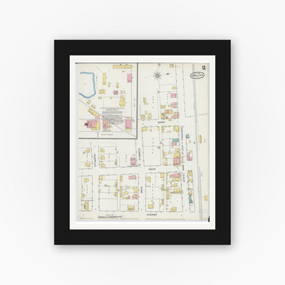 Old map wall art mockup — black gallery frame with white mat — Sanborn Fire Insurance Map from O'Fallon, Saint Clair County, Illinois (1893), Sheet #0002