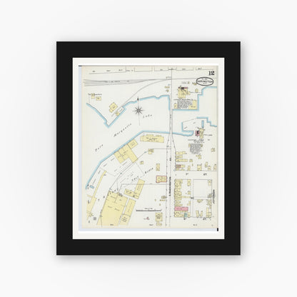 Old map wall art mockup — black gallery frame with white mat — Sanborn Fire Insurance Map from Ludington, Mason County, Michigan (1890), Sheet #0012