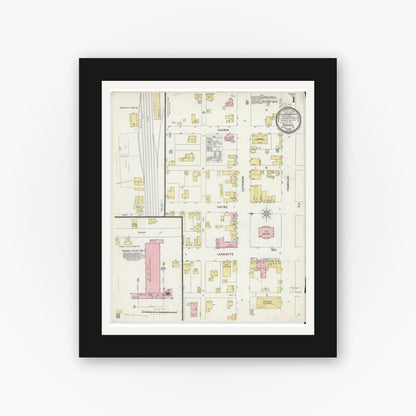Old map wall art mockup — black gallery frame with white mat — Sanborn Fire Insurance Map from Monroe, Union County, North Carolina (1897) - Complete Map Set