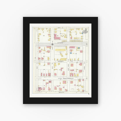 Old map wall art mockup — black gallery frame with white mat — Sanborn Fire Insurance Map from Laredo, Webb County, Texas (1916), Sheet #0005