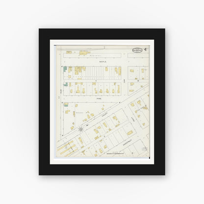 Old map wall art mockup — black gallery frame with white mat — Sanborn Fire Insurance Map from Kalkaska, Kalkaska County, Michigan (1894), Sheet #0004