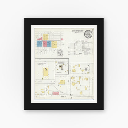 Old map wall art mockup — black gallery frame with white mat — Sanborn Fire Insurance Map from La Grange, Fayette County, Texas (1906) - Complete Map Set