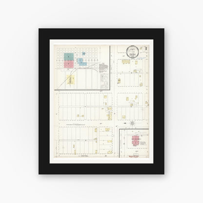 Old map wall art mockup — black gallery frame with white mat — Sanborn Fire Insurance Map from Chino, San Bernardino County, California (1897) - Complete Map Set