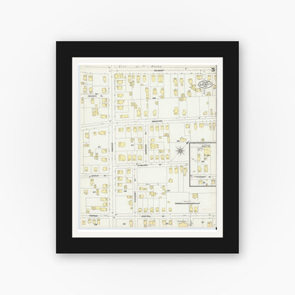 Old map wall art mockup — black gallery frame with white mat — Sanborn Fire Insurance Map from Everett, Middlesex County, Massachusetts (1897), Sheet #0003
