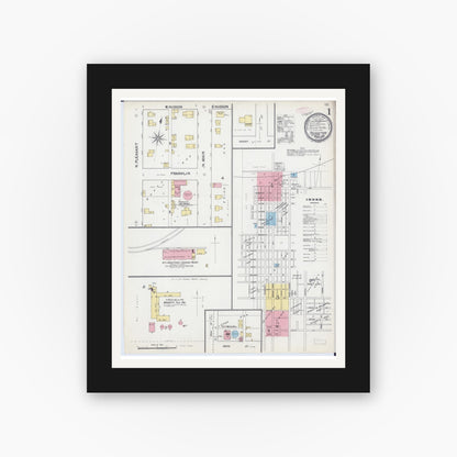 Old map wall art mockup — black gallery frame with white mat — Sanborn Fire Insurance Map from Princeton, Bureau County, Illinois (1892) - Complete Map Set