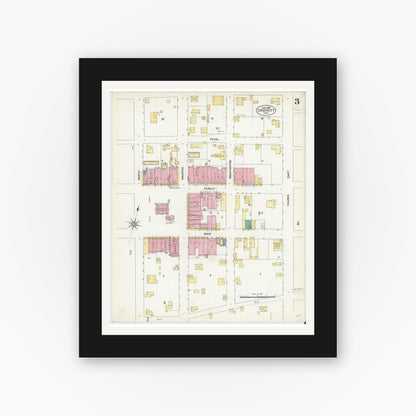 Old map wall art mockup — black gallery frame with white mat — Sanborn Fire Insurance Map from Crockett, Houston County, Texas (1907), Sheet #0003
