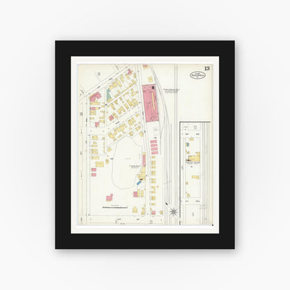 Old map wall art mockup — black gallery frame with white mat — Sanborn Fire Insurance Map from Beaver Falls, Beaver County, Pennsylvania (1907), Sheet #0013