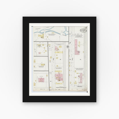 Old map wall art mockup — black gallery frame with white mat — Sanborn Fire Insurance Map from Ashtabula, Ashtabula County, Ohio (1889), Sheet #0007