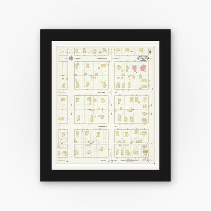 Old map wall art mockup — black gallery frame with white mat — Sanborn Fire Insurance Map from Litchfield, Meeker County, Minnesota (1917), Sheet #0003