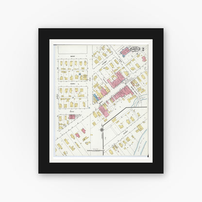 Old map wall art mockup — black gallery frame with white mat — Sanborn Fire Insurance Map from Pemberville, Wood County, Ohio (1920), Sheet #0002