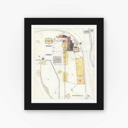 Old map wall art mockup — black gallery frame with white mat — Sanborn Fire Insurance Map from Martinez, Contra Costa County, California (1908), Sheet #0012