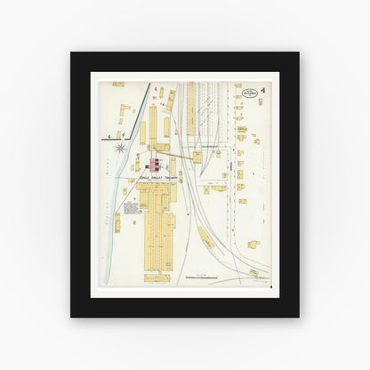 Old map wall art mockup — black gallery frame with white mat — Sanborn Fire Insurance Map from Ridgway, Elk County, Pennsylvania (1898), Sheet #0004
