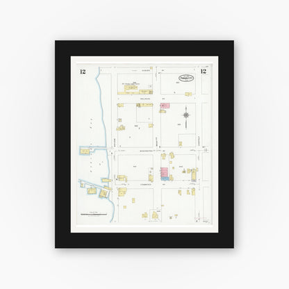 Old map wall art mockup — black gallery frame with white mat — Sanborn Fire Insurance Map from Panama City, Bay County, Florida (1927), Sheet #0012