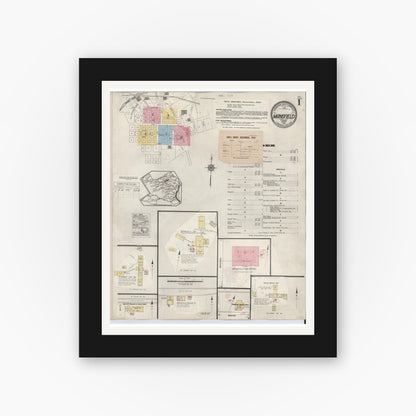 Old map wall art mockup — black gallery frame with white mat — Sanborn Fire Insurance Map from Mansfield, Tarrant County, Texas (1933) - Complete Map Set
