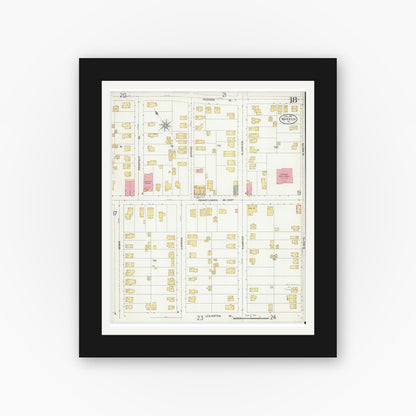 Old map wall art mockup — black gallery frame with white mat — Sanborn Fire Insurance Map from Warren, Warren County, Pennsylvania (1904), Sheet #0018