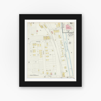 Old map wall art mockup — black gallery frame with white mat — Sanborn Fire Insurance Map from Cohoes, Albany County, New York (1896), Sheet #0030