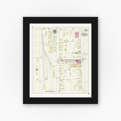 Old map wall art mockup — black gallery frame with white mat — Sanborn Fire Insurance Map from Menominee, Menominee County, Michigan (1913), Sheet #0023