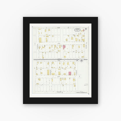 Old map wall art mockup — black gallery frame with white mat — Sanborn Fire Insurance Map from Ironton, Iron County, Missouri (1900), Sheet #0003