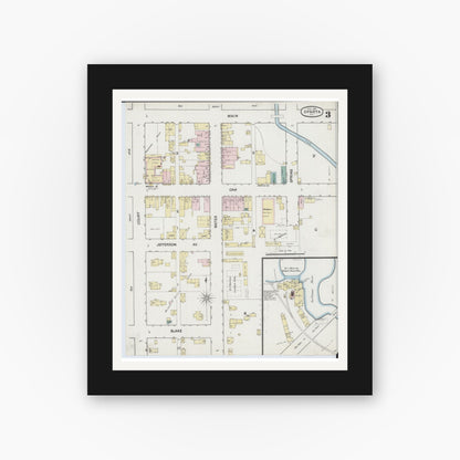 Old map wall art mockup — black gallery frame with white mat — Sanborn Fire Insurance Map from Sparta, Monroe County, Wisconsin (1889), Sheet #0003