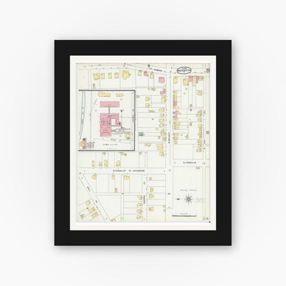 Old map wall art mockup — black gallery frame with white mat — Sanborn Fire Insurance Map from Washington, Washington County, Pennsylvania (1896), Sheet #0009