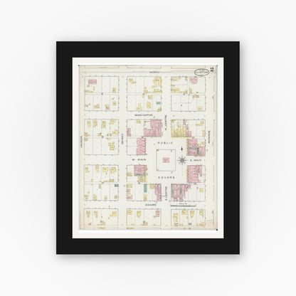 Old map wall art mockup — black gallery frame with white mat — Sanborn Fire Insurance Map from Clinton, De Witt County, Illinois (1887), Sheet #0002