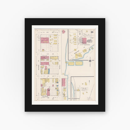 Old map wall art mockup — black gallery frame with white mat — Sanborn Fire Insurance Map from Bemidji, Beltrami County, Minnesota (1922), Sheet #0010