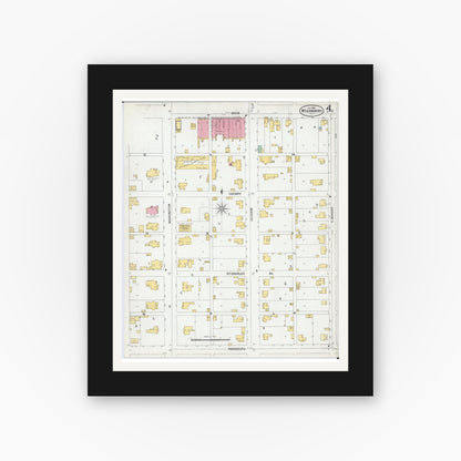 Old map wall art mockup — black gallery frame with white mat — Sanborn Fire Insurance Map from Mcleansboro, Hamilton County, Illinois (1900), Sheet #0004